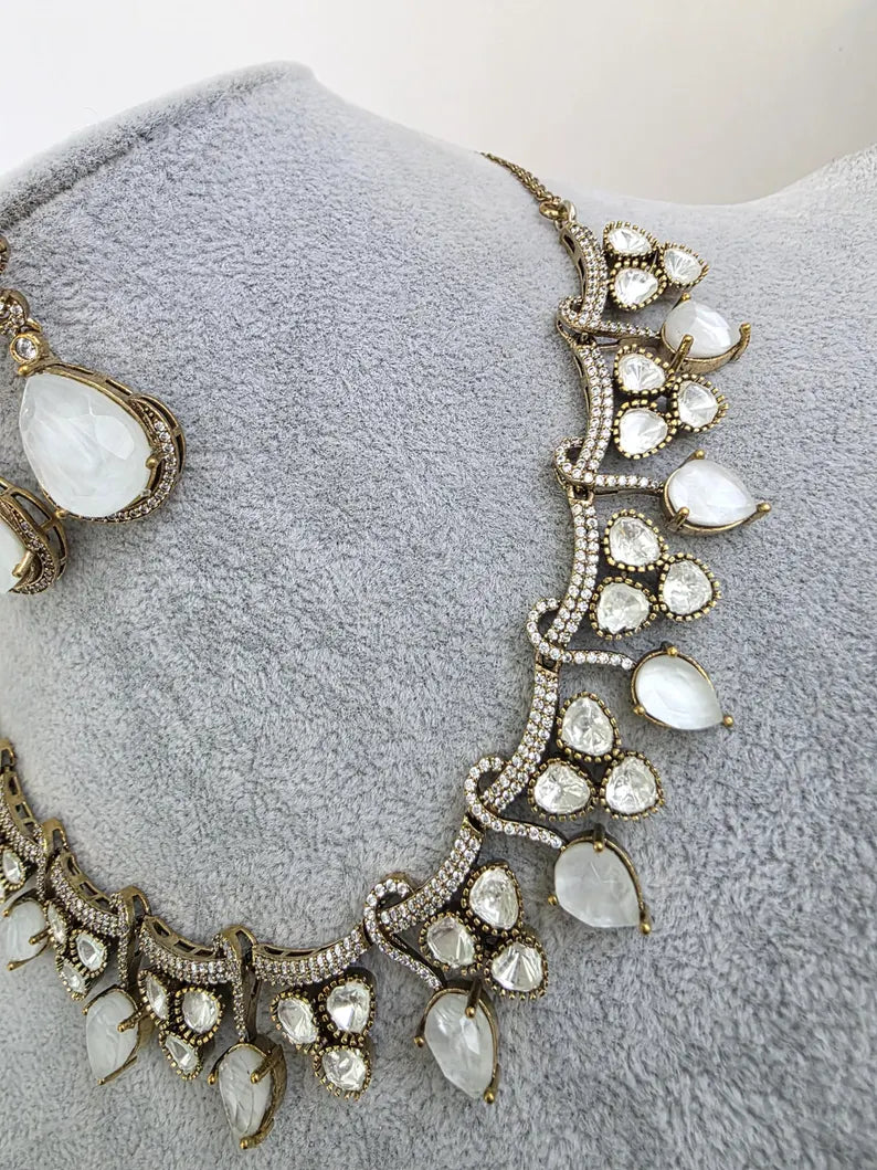 White Doublet Moissanite Kundan Necklace/Kundan Choker/Bollywood Jewelry/Indian wedding/Bridal jewelry/Indian Wedding/Pakistani/Punjabi