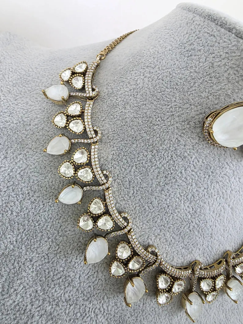 White Doublet Moissanite Kundan Necklace/Kundan Choker/Bollywood Jewelry/Indian wedding/Bridal jewelry/Indian Wedding/Pakistani/Punjabi