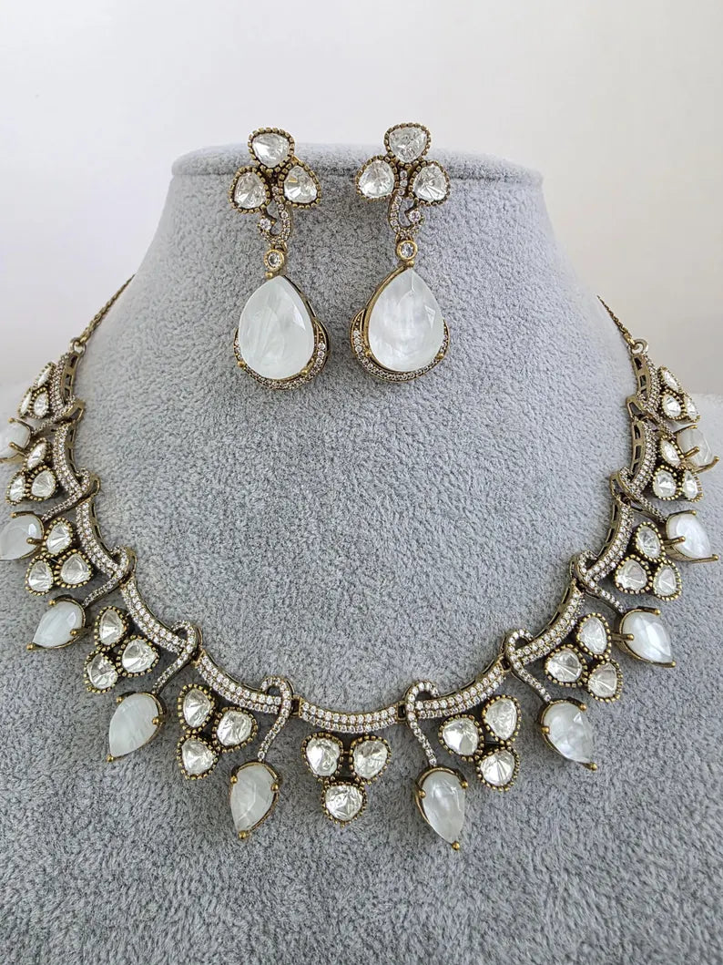 White Doublet Moissanite Kundan Necklace/Kundan Choker/Bollywood Jewelry/Indian wedding/Bridal jewelry/Indian Wedding/Pakistani/Punjabi