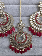 Maroon Red Mirror Earring Tikka set/Earrings,Maang Tikka/Teeka/Tika/MirrorJewelry/Bollywood/Pakistani/Bridesmaid Gifts/Bridal/Indian Wedding