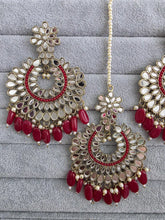 Maroon Red Mirror Earring Tikka set/Earrings,Maang Tikka/Teeka/Tika/MirrorJewelry/Bollywood/Pakistani/Bridesmaid Gifts/Bridal/Indian Wedding