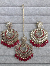 Maroon Red Mirror Earring Tikka set/Earrings,Maang Tikka/Teeka/Tika/MirrorJewelry/Bollywood/Pakistani/Bridesmaid Gifts/Bridal/Indian Wedding
