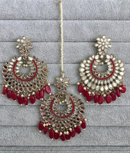 Maroon Red Mirror Earring Tikka set/Earrings,Maang Tikka/Teeka/Tika/MirrorJewelry/Bollywood/Pakistani/Bridesmaid Gifts/Bridal/Indian Wedding