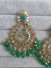 Green Mirror Tikka Earrings set/Maang Tikka/Teeka/Tika/MirrorJewelry/Bollywood/Pakistani/Bridesmaid Gifts/Bridal/Indian Wedding