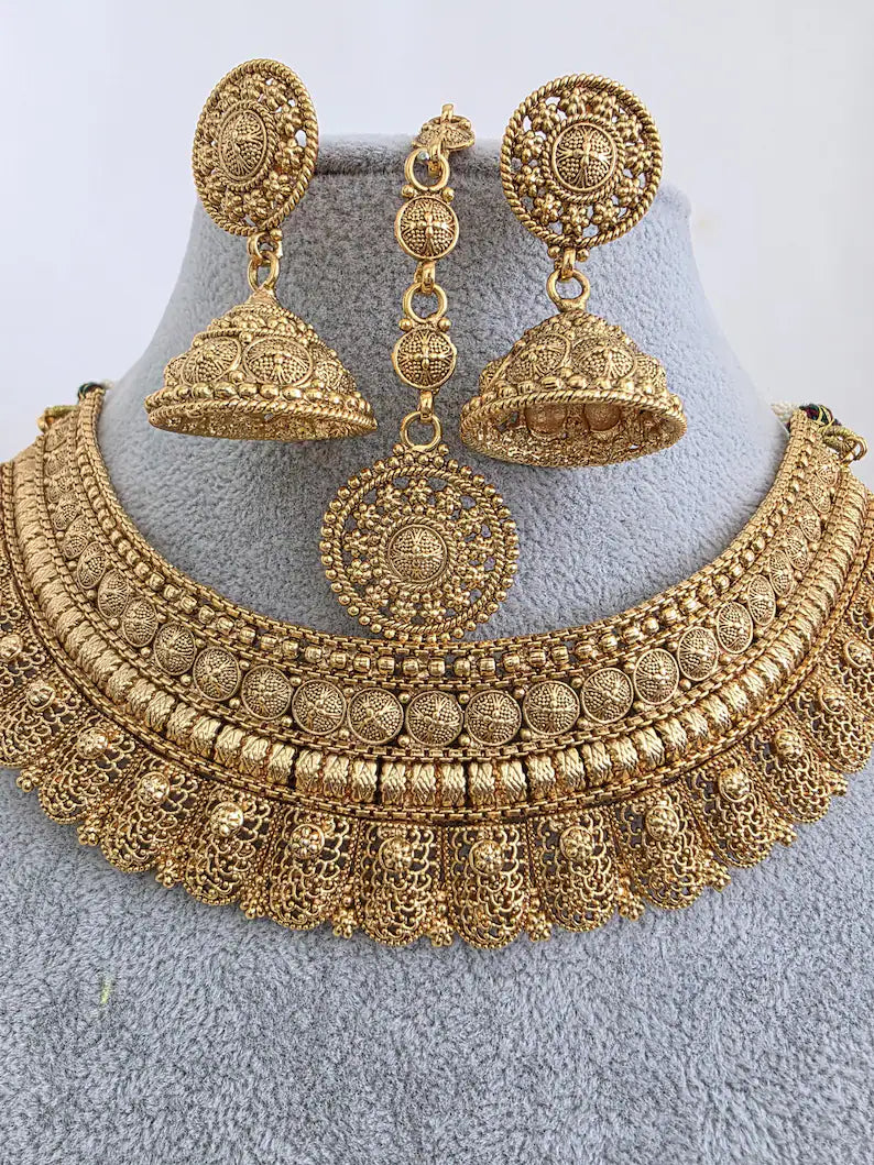 Antique Mukut Gold Bridal Necklace/South Indian Jewelry/Bridal Jewelry/Gold Necklace/Wedding necklace/Bridal necklace/Indian wedding jewelry