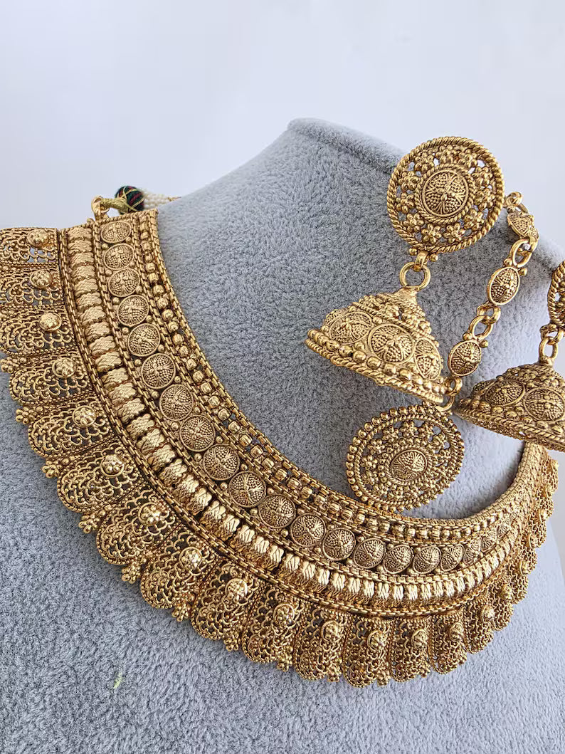 Antique Mukut Gold Bridal Necklace/South Indian Jewelry/Bridal Jewelry/Gold Necklace/Wedding necklace/Bridal necklace/Indian wedding jewelry
