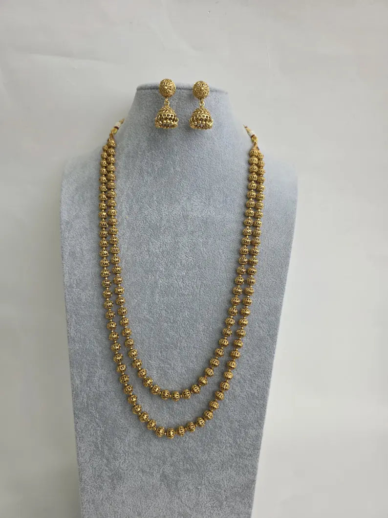 Antique Matar Mala Necklace With Gold Plating\ Antique Gold Long Necklace/Indian Necklace/South Indian Necklace/Long Necklace/Indian Jewelry