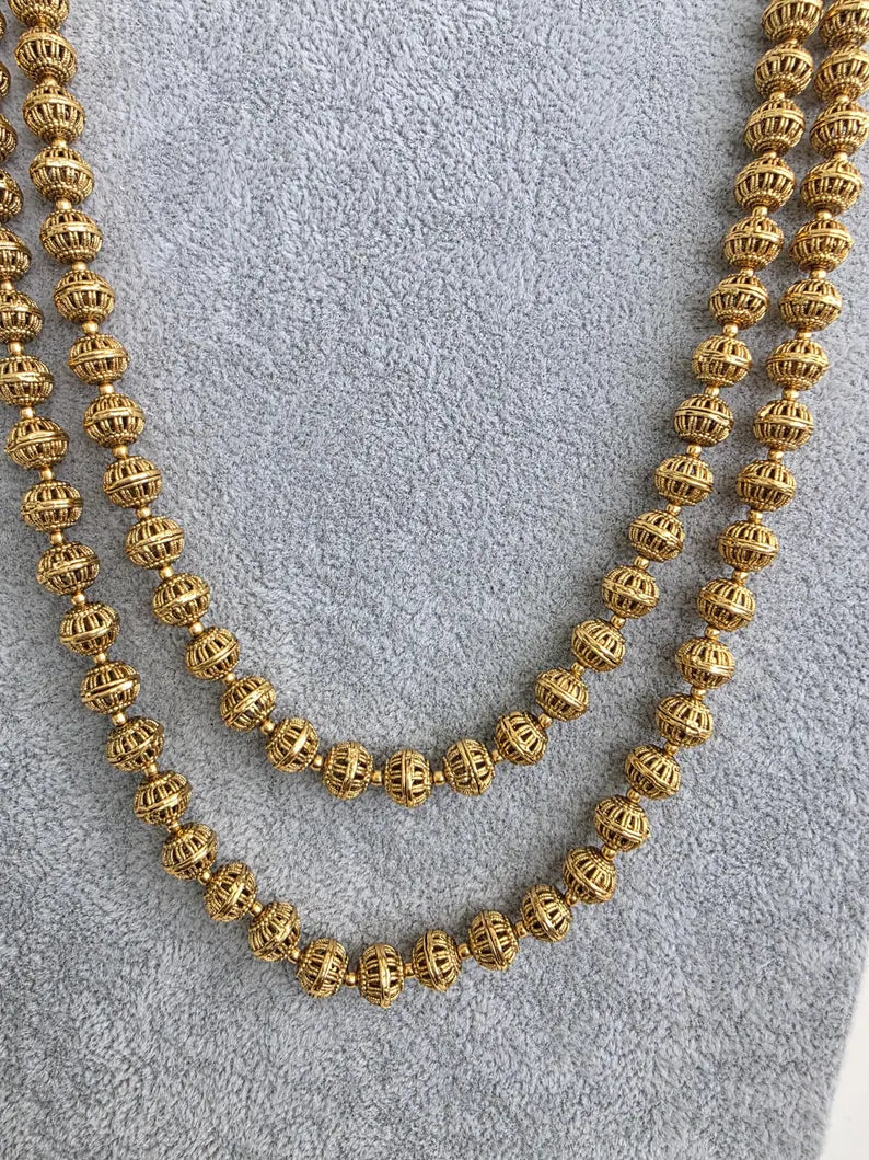Antique Matar Mala Necklace With Gold Plating\ Antique Gold Long Necklace/Indian Necklace/South Indian Necklace/Long Necklace/Indian Jewelry