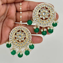 Gold Kundan Tikka w/Earring Set/ Indian Bridal Maang Tikka /Teeka Tika Headpiece Handmade Pearl Jewelry For Women Bollywood Bridesmaid Gifts