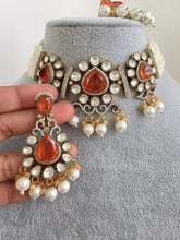 Orange Doublet Moissanite Pearl Kundan Necklace/Kundan Choker/Bollywood JewelryIndian wedding/Bridal jewelryIndian Wedding/Pakistani/Punjabi