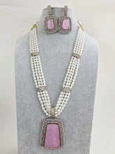 Pink Doublet Pearl CZ Diamond long necklace/Indian jewelry/Doublet rani haar/Mala necklace set/Indian Wedding/Indian Pakistani Jewelry