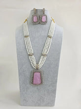 Pink Doublet Pearl CZ Diamond long necklace/Indian jewelry/Doublet rani haar/Mala necklace set/Indian Wedding/Indian Pakistani Jewelry