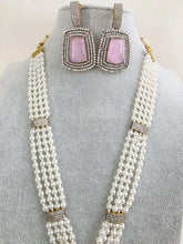Pink Doublet Pearl CZ Diamond long necklace/Indian jewelry/Doublet rani haar/Mala necklace set/Indian Wedding/Indian Pakistani Jewelry