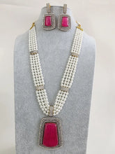 Hot Pink Doublet Pearl CZ Diamond long necklace/Indian jewelry/Doublet rani haar/Mala necklace set/Indian Wedding/Indian Pakistani Jewelry
