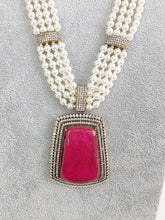 Hot Pink Doublet Pearl CZ Diamond long necklace/Indian jewelry/Doublet rani haar/Mala necklace set/Indian Wedding/Indian Pakistani Jewelry