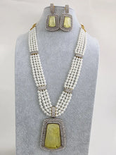 Yellow Doublet Pearl CZ Diamond long necklace/Indian jewelry/Doublet rani haar/Mala necklace set/Indian Wedding/Indian Pakistani Jewelry