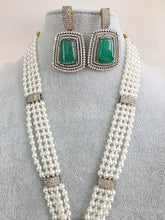 Green Doublet Pearl CZ Diamond long necklace/Indian jewelry/Doublet rani haar/Mala necklace set/Indian Wedding/Indian Pakistani Jewelry