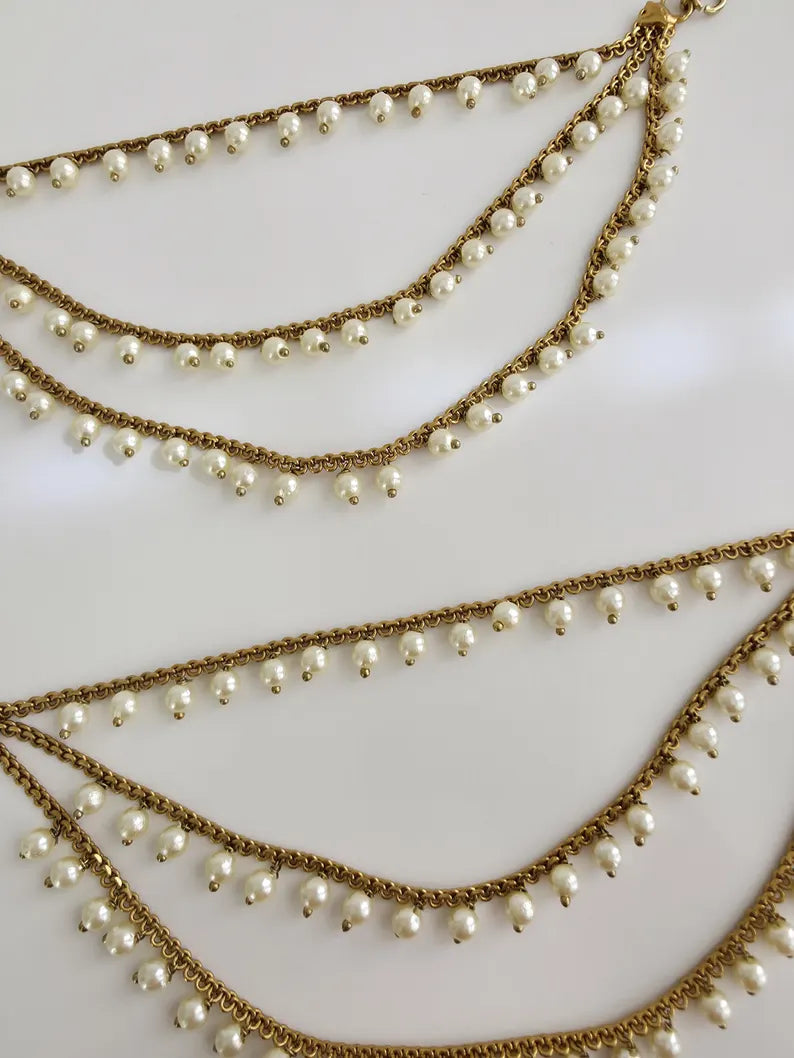 Antique dull Gold pearl Ear Chain/Sahare/Pearl kaan chain/Earring support chain/Indian Jewelry/Pakistani Jewelry/Bahubali Kaan sahara