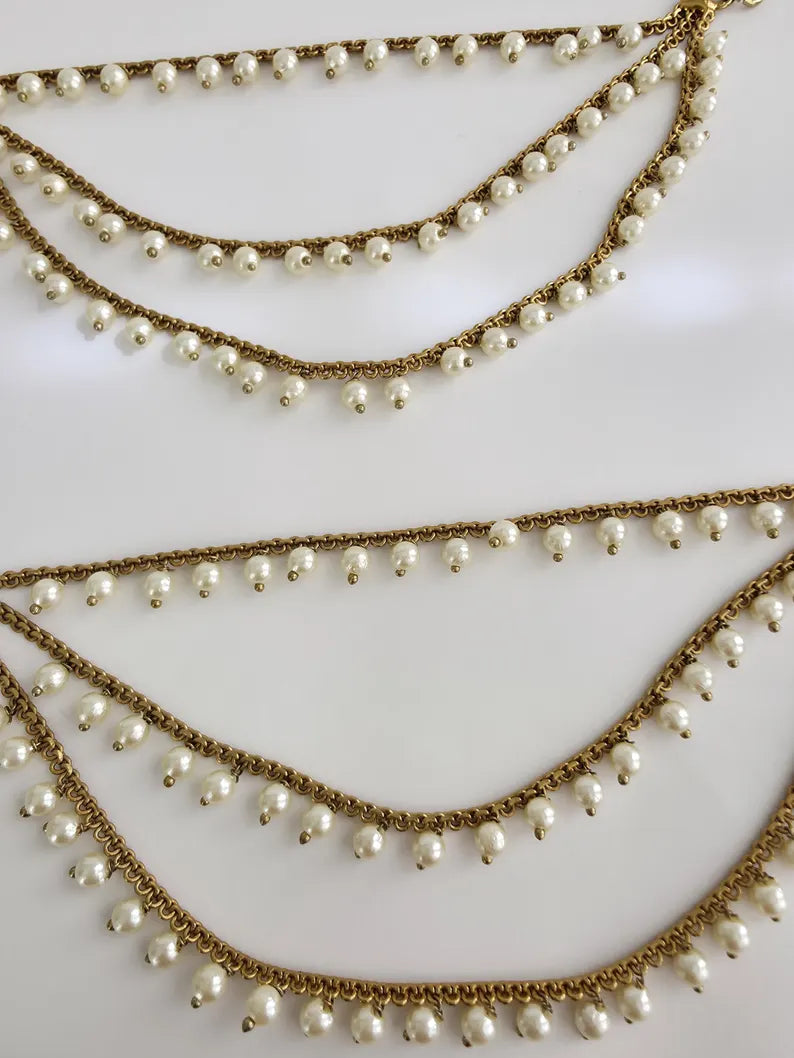 Antique dull Gold pearl Ear Chain/Sahare/Pearl kaan chain/Earring support chain/Indian Jewelry/Pakistani Jewelry/Bahubali Kaan sahara