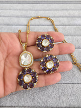 Purple Moissanite Uncut Polki Kundan chain Pendant Necklace/Gold Long necklace/Mala/Indian wedding, Pearl necklace, Bollywood Gift for her