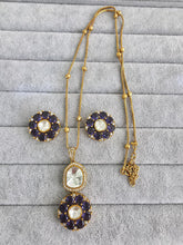 Purple Moissanite Uncut Polki Kundan chain Pendant Necklace/Gold Long necklace/Mala/Indian wedding, Pearl necklace, Bollywood Gift for her