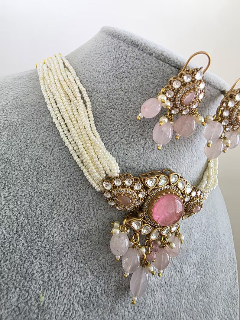 Yellow Doublet Moissanite Pearl Kundan Necklace/Kundan Choker/Bollywood Jewelry/Indian wedding/Bridal jewelry/Pakistani/Punjabi