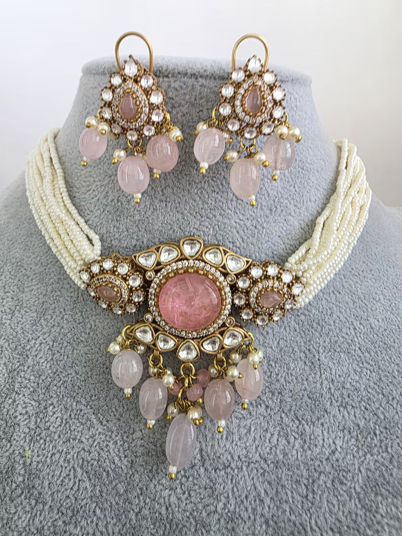 Yellow Doublet Moissanite Pearl Kundan Necklace/Kundan Choker/Bollywood Jewelry/Indian wedding/Bridal jewelry/Pakistani/Punjabi