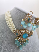 Aqua Blue Doublet Moissanite Pearl Kundan Necklace/Kundan Choker/Bollywood Jewelry/Indian wedding/Bridal jewelry/Pakistani/Punjabi