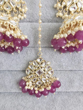 Purple Gold Kundan Tikka w/Earring Set/ Indian Bridal Maang Tikka /Teeka Tika Headpiece Handmade Pearl Jewelry For Women Bollywood