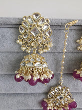 Purple Gold Kundan Tikka w/Earring Set/ Indian Bridal Maang Tikka /Teeka Tika Headpiece Handmade Pearl Jewelry For Women Bollywood