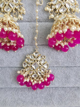 Hot Pink Gold Kundan Tikka w/Earring Set/ Indian Bridal Maang Tikka /Teeka Tika Headpiece Handmade Pearl Jewelry For Women Bollywood