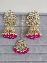 Hot Pink Gold Kundan Tikka w/Earring Set/ Indian Bridal Maang Tikka /Teeka Tika Headpiece Handmade Pearl Jewelry For Women Bollywood