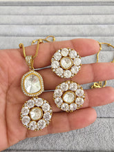 White Moissanite Uncut Polki Kundan chain Pendant Necklace/Gold Long necklace/Mala/Indian wedding, Pearl necklace, Bollywood Gift for her