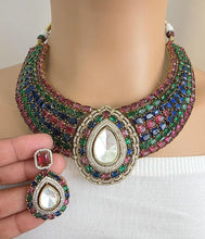 Multi Moissanite Polki Kundan Necklace/Designer Kundan Choker/Bollywood Jewelry/Indian wedding/Bridal jewelry/Pakistani/Punjabi,Premium set