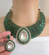 Green Moissanite Polki Kundan Necklace/Designer Kundan Choker/Bollywood Jewelry/Indian wedding/Bridal jewelry/Pakistani/Punjabi,Premium set