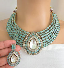 Mint Green Moissanite Polki Kundan Necklace/Designer Kundan Choker/Bollywood Jewelry/Indian wedding/Bridal jewelry/Pakistani/Punjabi,Premium