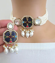Blue Heritage Victorian moissanite polki Kundan choker Necklace, Inlay work Indian Bridal Jewelry, Bollywood, Indian Pakistani Necklace