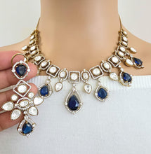 Blue Moissanite Polki Kundan Necklace/Victorian Designer Necklace/Indian Celebrity/Indian Pakistani Wedding Jewelry, Indian necklace