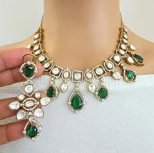 Green Moissanite Polki Kundan Necklace/Victorian Designer Necklace/Indian Celebrity/Indian Pakistani Wedding Jewelry, Indian necklace