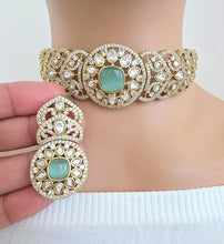 Mint Green Victorian Moissanite kundan Necklace, Indian Bridal Jewelry, Bollywood Sabyasachi Designer necklace, Indian Pakistani Wedding