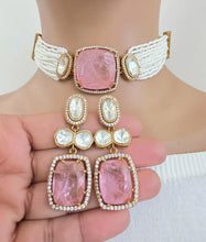 Pink Doublet Moissanite Kundan Choker set/Statement Necklace Set/Indian Jewelry/Pakistani Jewelry set/Wedding necklace/Bridal necklace
