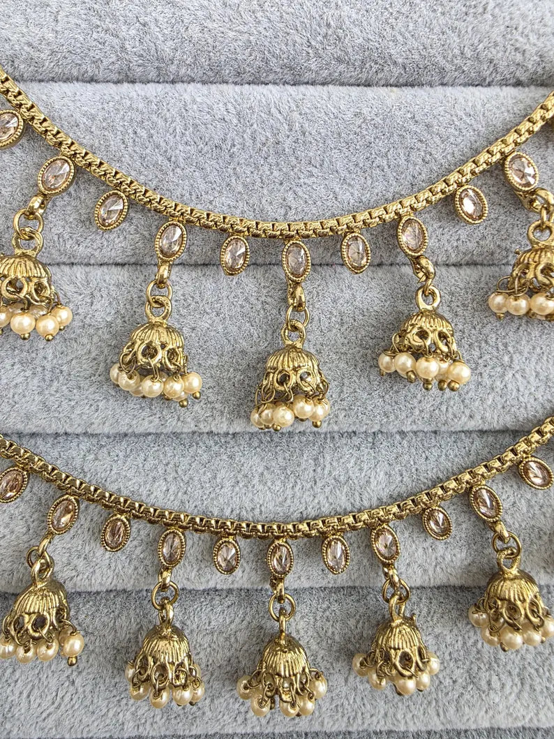Antique Dull Gold Polki Ear Chain pair/Sahare/Pearl kaan chain/Earring support chain/Indian/Pakistani/Bahubali Earrings/Kaan Sahara 2pcs