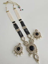 Black Pearl Kundan Mala long necklace set/Kundan rani haar/Kundan Mala Set/Multi strand necklace/Indian jewelry/Kundan jewelry, Pakistani