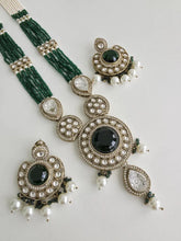 Green Pearl Kundan Mala long necklace set/Kundan rani haar/Kundan Mala Set/Multi strand necklace/Indian jewelry/Kundan jewelry, Pakistani