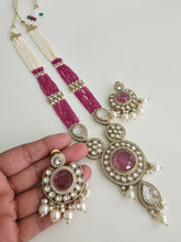 Magenta Pearl Kundan Mala long necklace set/Kundan rani haar/Kundan Mala Set/Multi strand necklace/Indian jewelry/Kundan jewelry, Pakistani