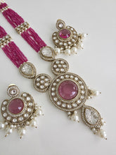 Magenta Pearl Kundan Mala long necklace set/Kundan rani haar/Kundan Mala Set/Multi strand necklace/Indian jewelry/Kundan jewelry, Pakistani