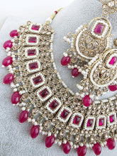 HotPink Antique Polki Kundan necklace set/Reverse Ad Necklace/Statement necklace/Indian/Punjabi Necklace/Pakistani Jewelry/Bridal necklace