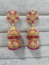 Ruby Antique Jhumki With Gold Plating, Gold Polki Jhumka, stone Jhumka, Indian Jewelry, Jhumka earrings, Gold double Jhumka earrings