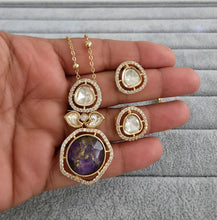 Victorian Moissanite Polki Kundan Chain Pendant Set With Gold Plating, Sabyasachi Inspired Necklace, Indian Pakistani wedding Jewelry
