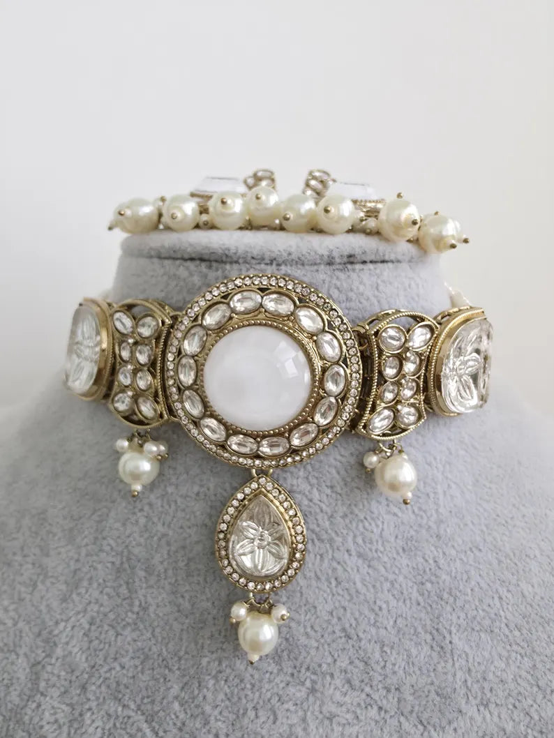 White pearl Kundan choker Necklace/Bollywood Jewelry/Indian bridal Kundan necklace/indian Pakistani Punjabi wedding jewelry
